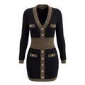BALMAIN BLACK LONG SLEEVE DRESS WITH GOLD BUTTONS - SIZE 40