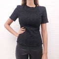 BALMAIN BLACK TWEED TOP WITH SILVER BUTTONS - SIZE 36