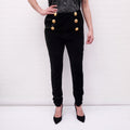 BALMAIN BLACK VELVET TROUSERS WITH LOGO BUTTONS - SIZE 44