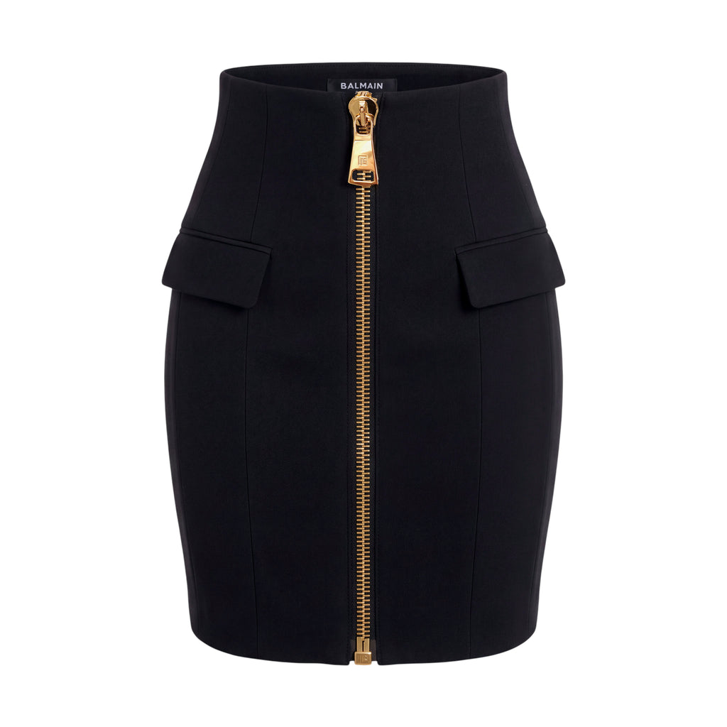 BALMAIN BLACK ZIP KNEE SKIRT - SIZE 40