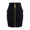 BALMAIN BLACK ZIP KNEE SKIRT - SIZE 40