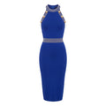 BALMAIN BLUE KNIT MAXI DRESS SLEEVELESS WITH GOLD BUTTONS - SIZE 40