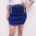 BALMAIN BLUE SKIRT WITH LOGO BUTTONS - SIZE 36