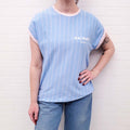 BALMAIN BLUE STRIPED LOGO T-SHIRT - SIZE M