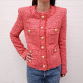 BALMAIN CORAL PINK TWEED JACKET WITH GOLD LOGO BUTTONS - SIZE 34