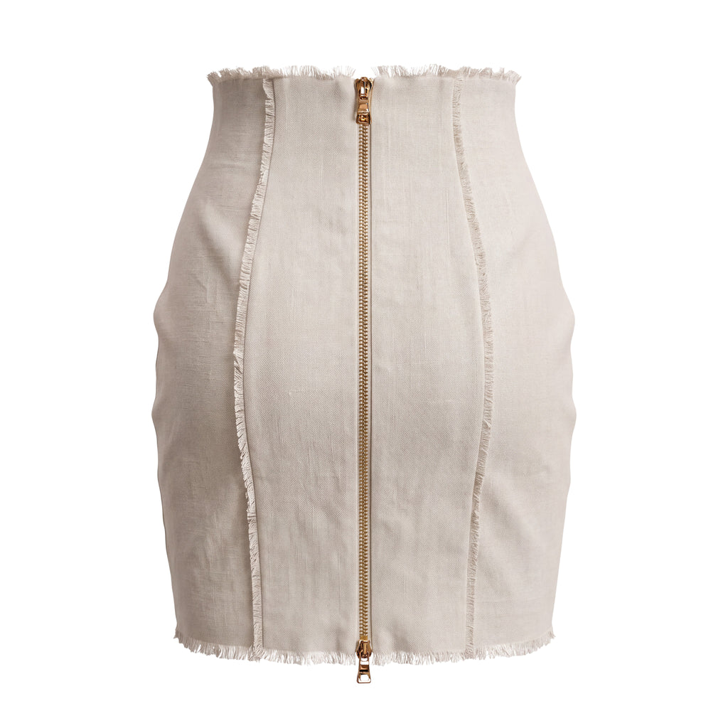 BALMAIN CREAM DENIM SKIRT WITH LOGO - SIZE 42
