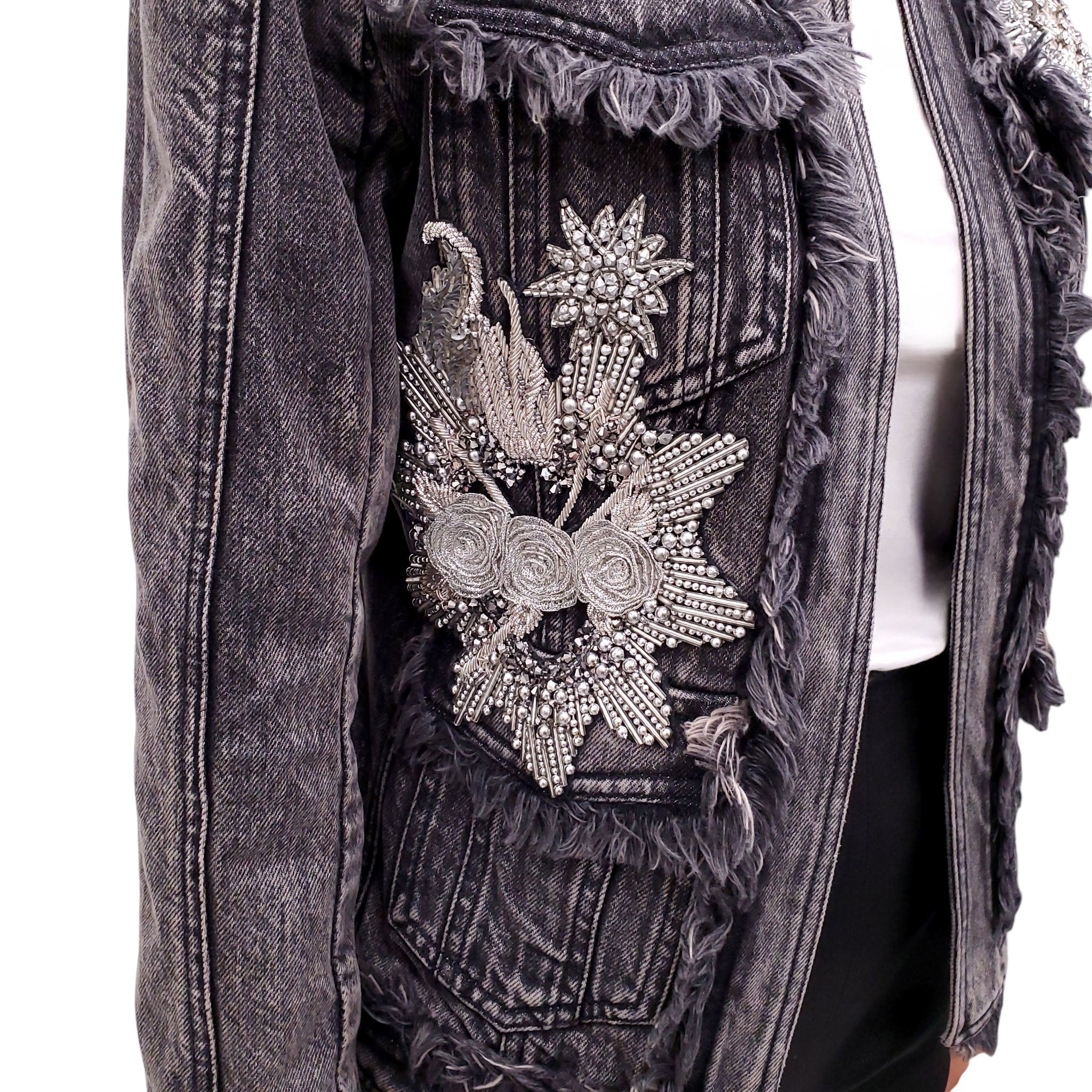 BALMAIN CRYSTAL DENIM JACKET - SIZE 38
