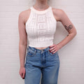 BALMAIN GRAPHIC WHITE CROPPED TOP - SIZE 34