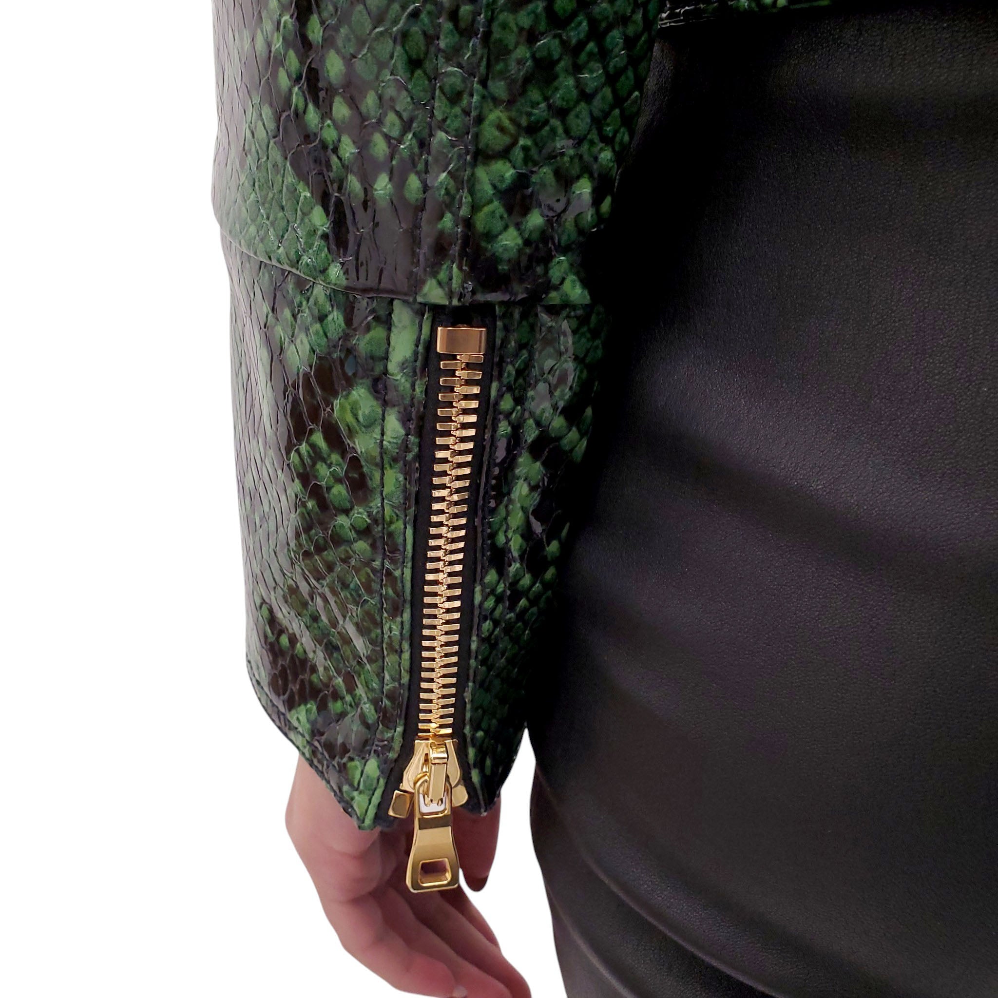 BALMAIN GREEN SNAKE SKIN BOMBER JACKET - SIZE 40 (OVERSIZED)