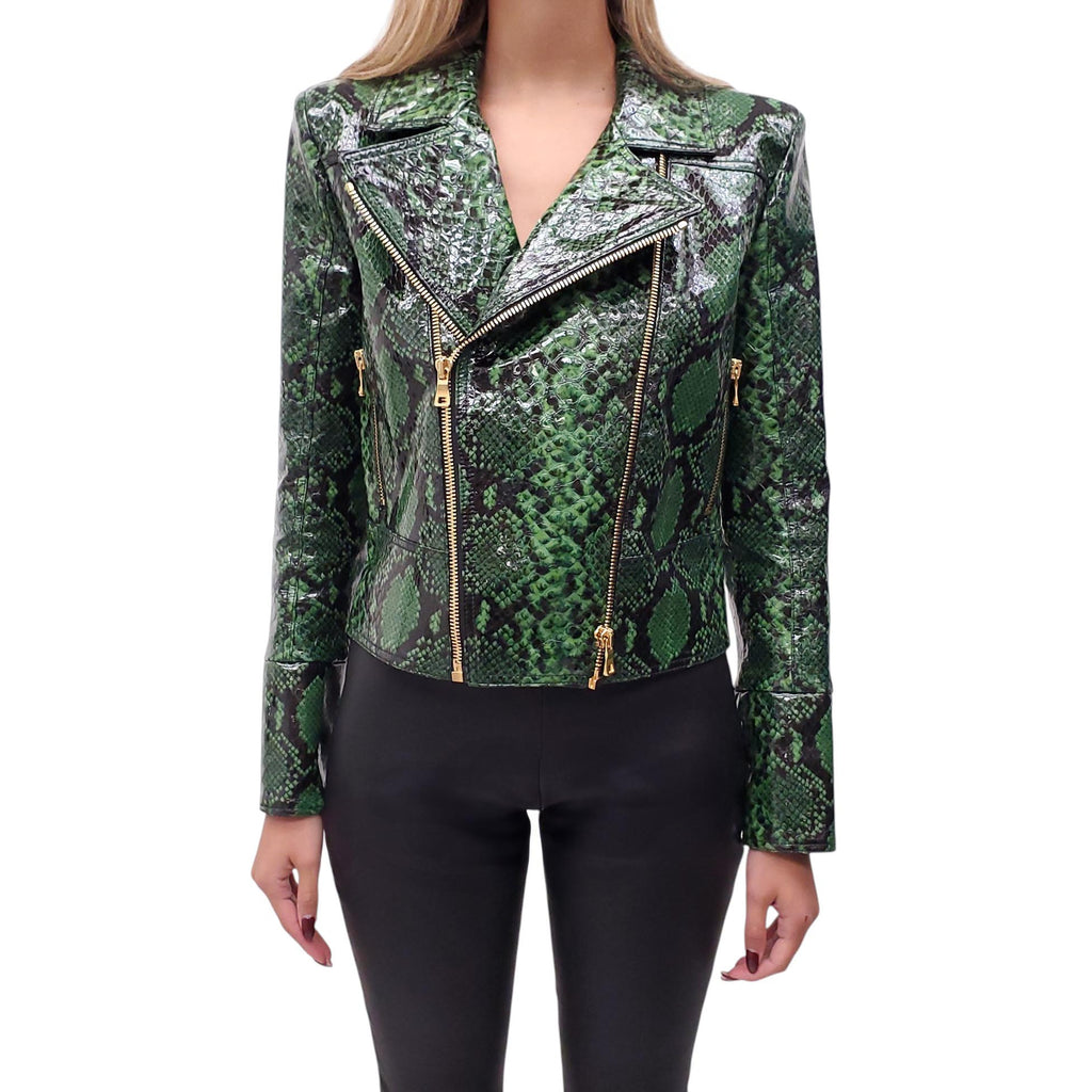 BALMAIN GREEN SNAKE SKIN BOMBER JACKET - SIZE 40 (OVERSIZED)