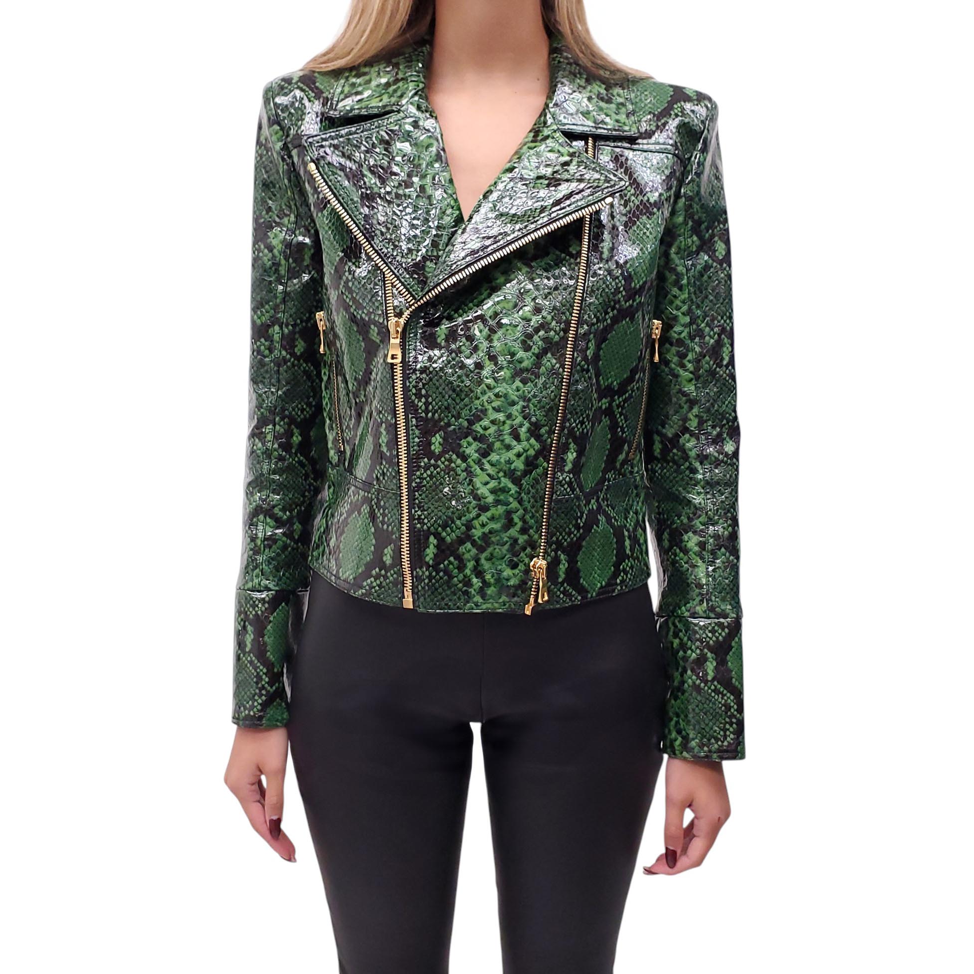 BALMAIN GREEN SNAKE SKIN BOMBER JACKET - SIZE 40 (OVERSIZED)