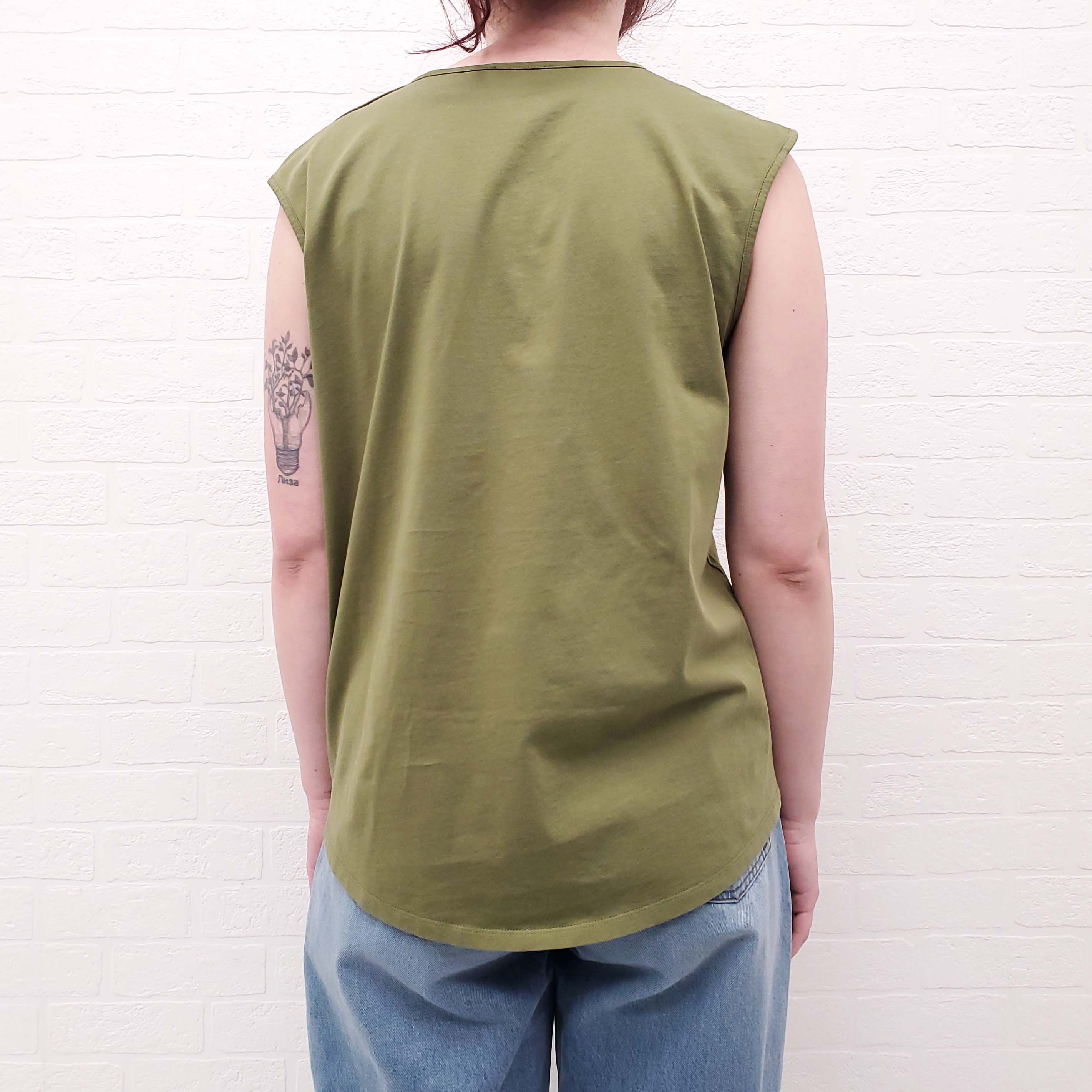 BALMAIN KAKI GREEN LOGO TANK WITH LOGO BUTTONS - SIZE L