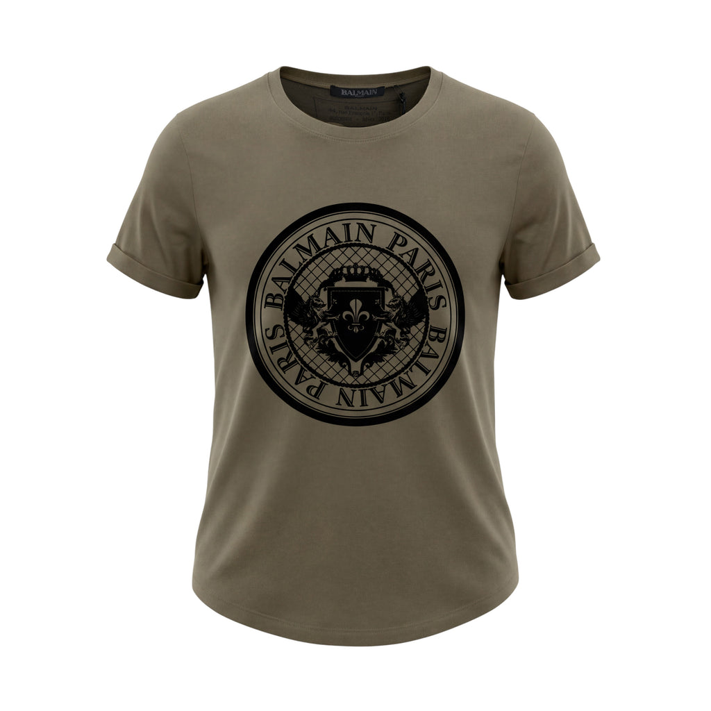 BALMAIN KHAKI LOGO TSHIRT - SIZE M