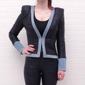 BALMAIN FAUX LEATHER DENIM JACKET - SIZE 36
