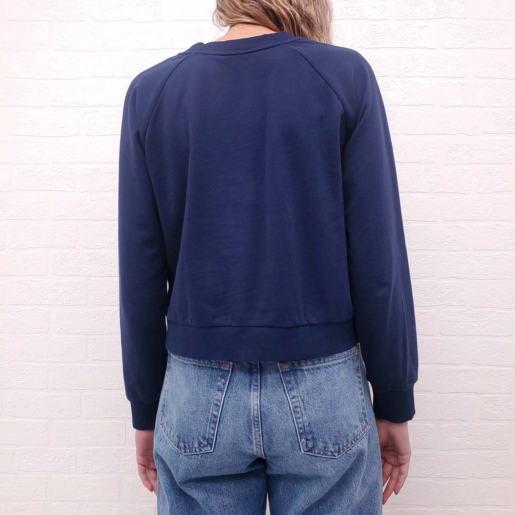 BALMAIN NAVY AND RED LOGO STAR SWEATSHIRT - SIZE 40