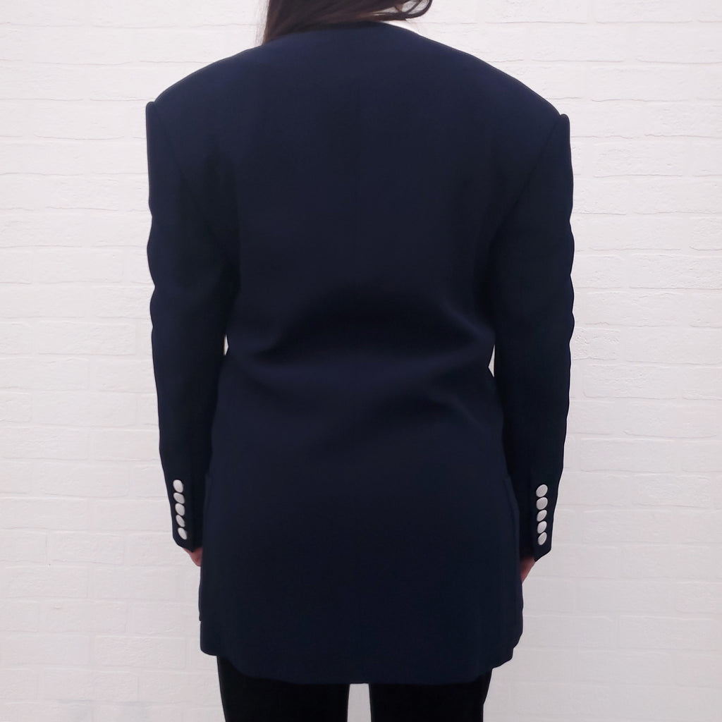 BALMAIN NAVY AND WHITE OVERSIZED EVENING JACKET - SIZE 38
