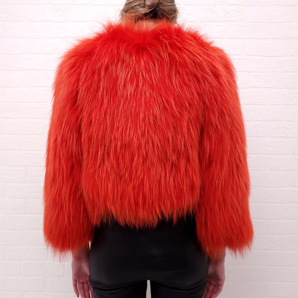 BALMAIN ORANGE FUR JACKET WITH LOGO BLOUSE - SIZE 38