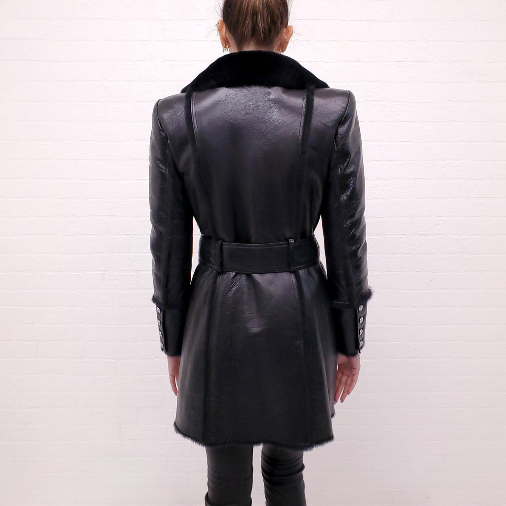 BALMAIN PATENT SHEARLING JACKET - SIZE 38