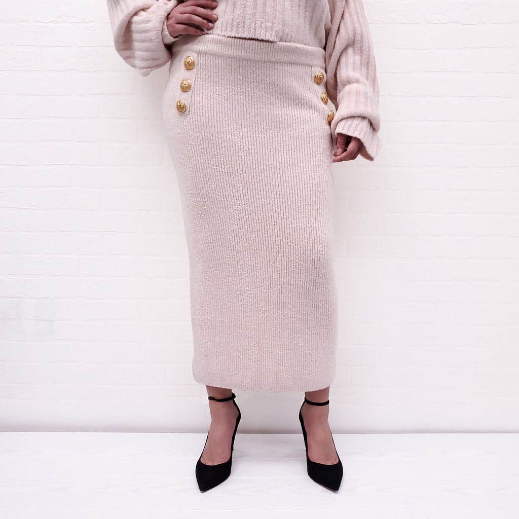 BALMAIN PINK FUZZY TWO-PIECE SET WITH LOGO BUTTONS - SIZE 50