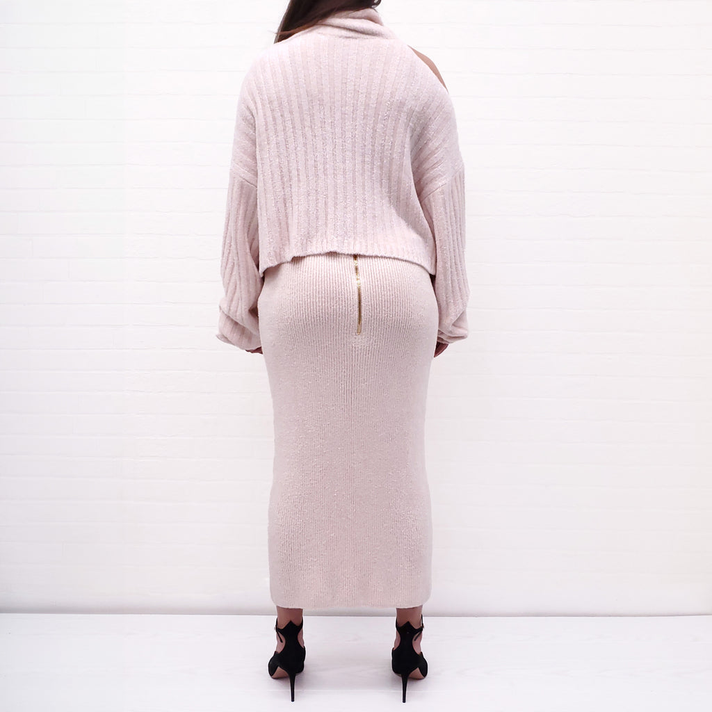 BALMAIN PINK FUZZY TWO-PIECE SET WITH LOGO BUTTONS - SIZE 50