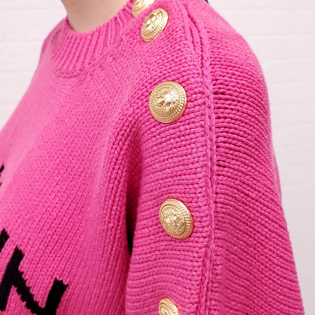 BALMAIN PINK LOGO SWEATER - SIZE 38