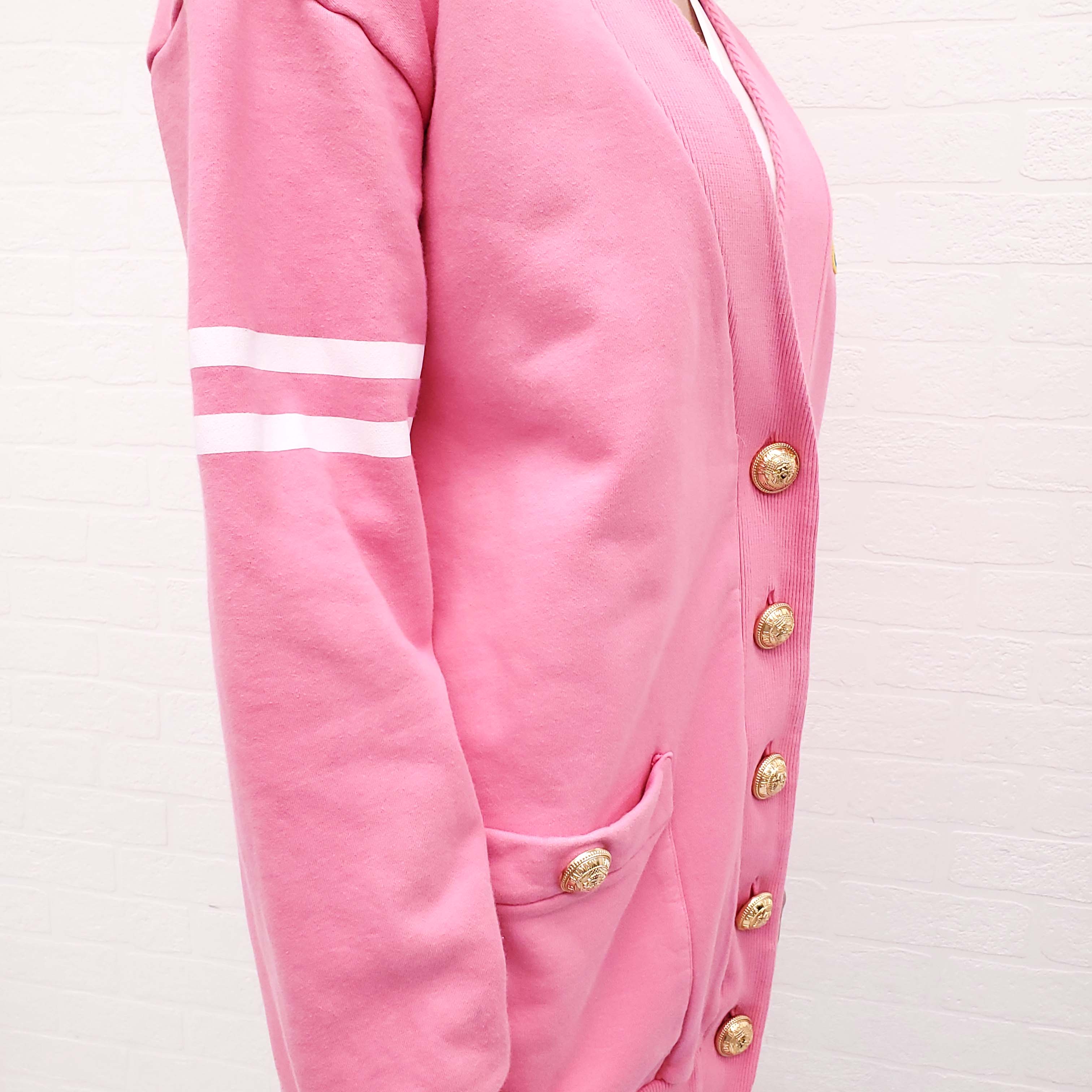 BALMAIN PINK OVERSIZED SWEATSHIRT CARDIGAN WITH LOGO BUTTONS - SIZE 36