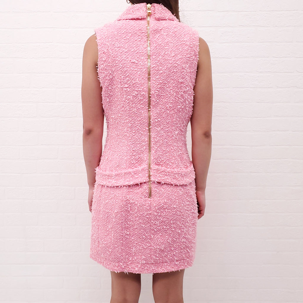 BALMAIN PINK TWEED DOUBLE BREASTED TUXEDO DRESS - SIZE 38