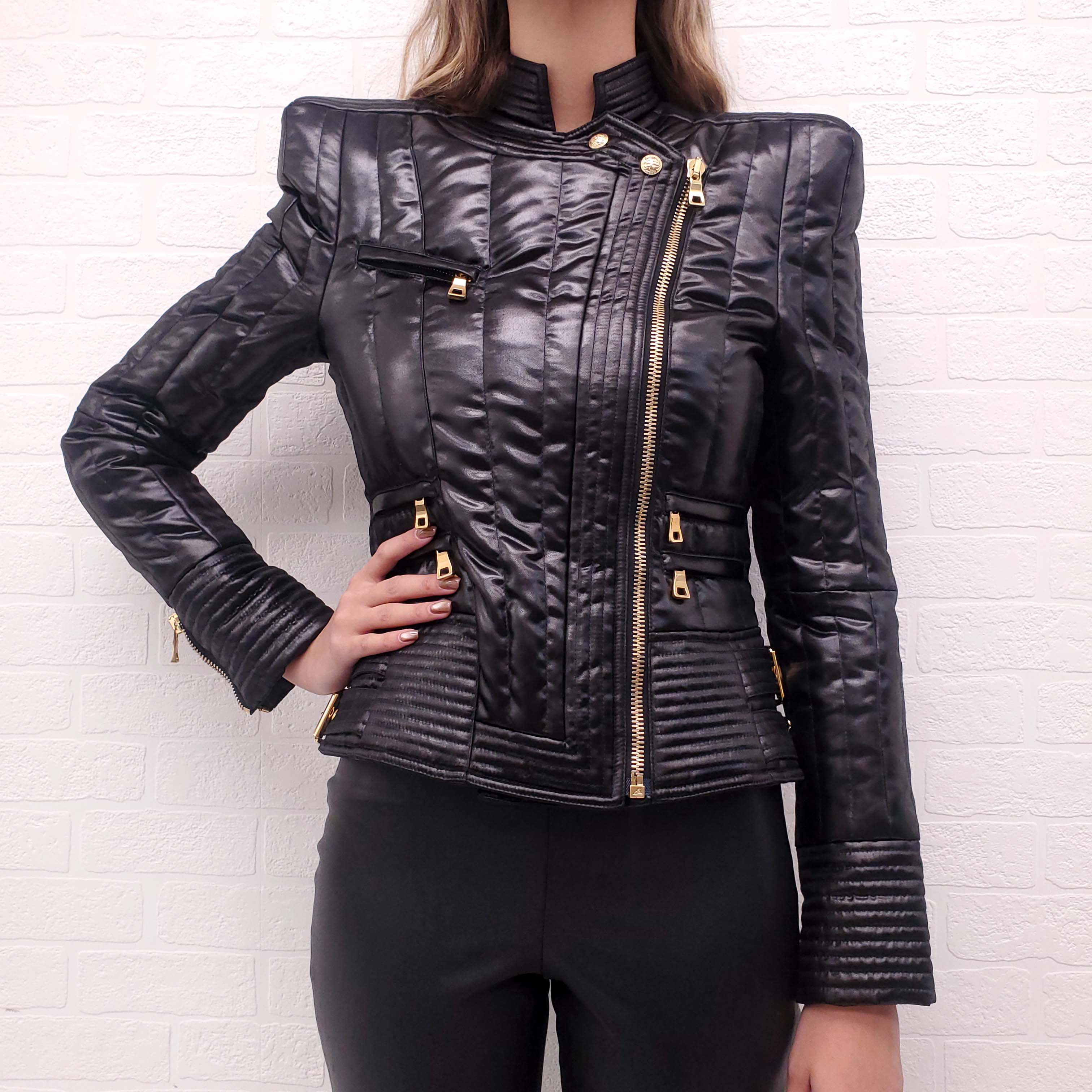 BALMAIN PUFFER JACKET WITH GOLD ZIPPERS - SIZE 40