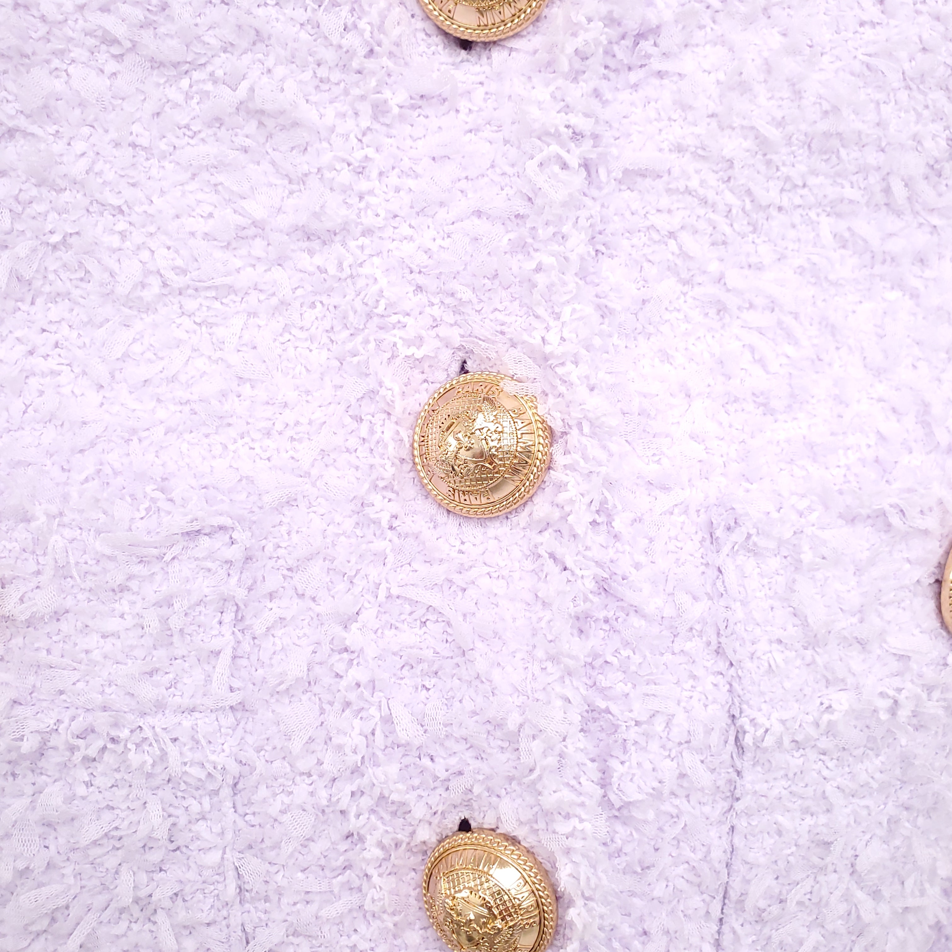 BALMAIN PURPLE TWEED BLAZER WITH LOGO BUTTONS - SIZE 34