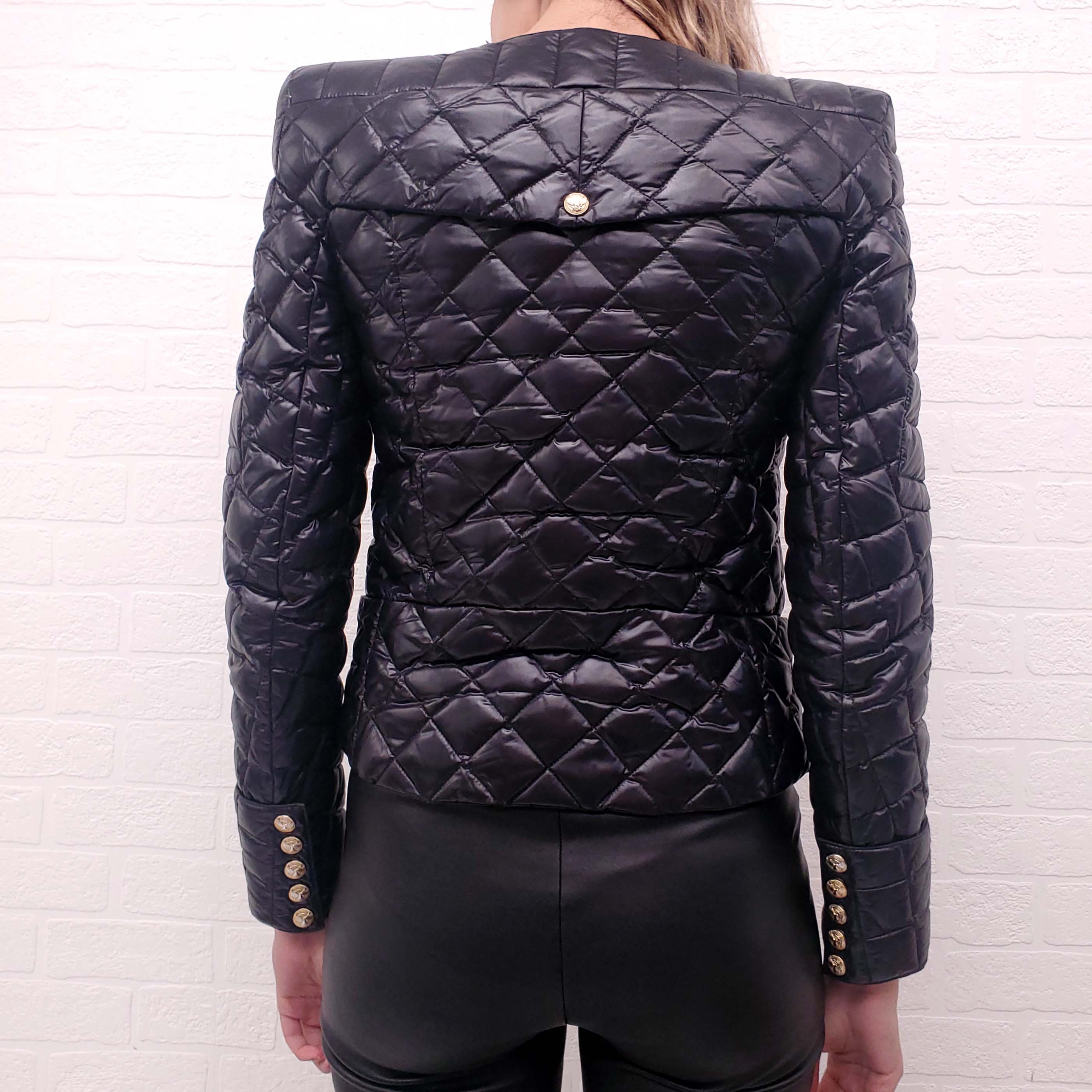 BALMAIN QUILTED PUFFER JACKET WITH GOLD ZIPPERS - SIZE 38