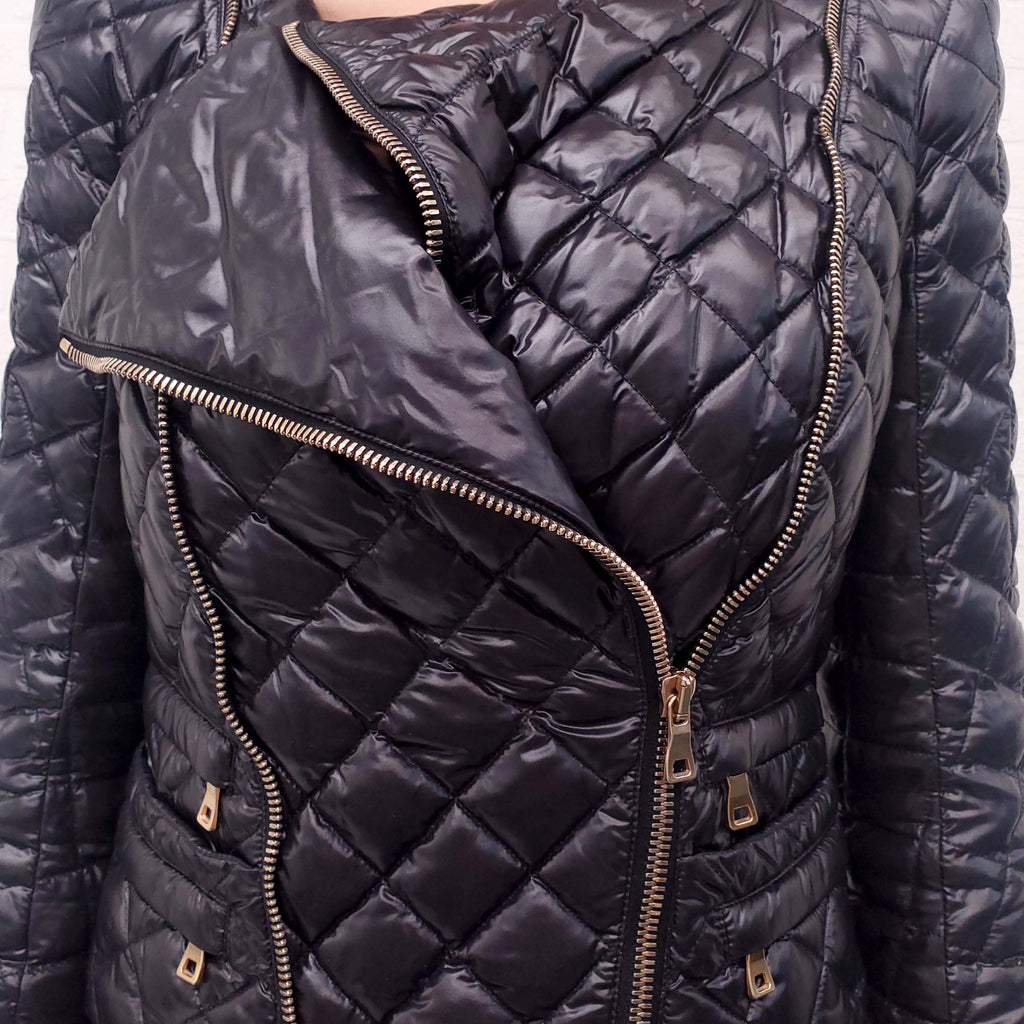 BALMAIN QUILTED PUFFER JACKET WITH GOLD ZIPPERS - SIZE 38