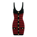BALMAIN RED AND BLACK HOUNDSTOOTH JACQUARD KNIT MINI DRESS - SIZE 34
