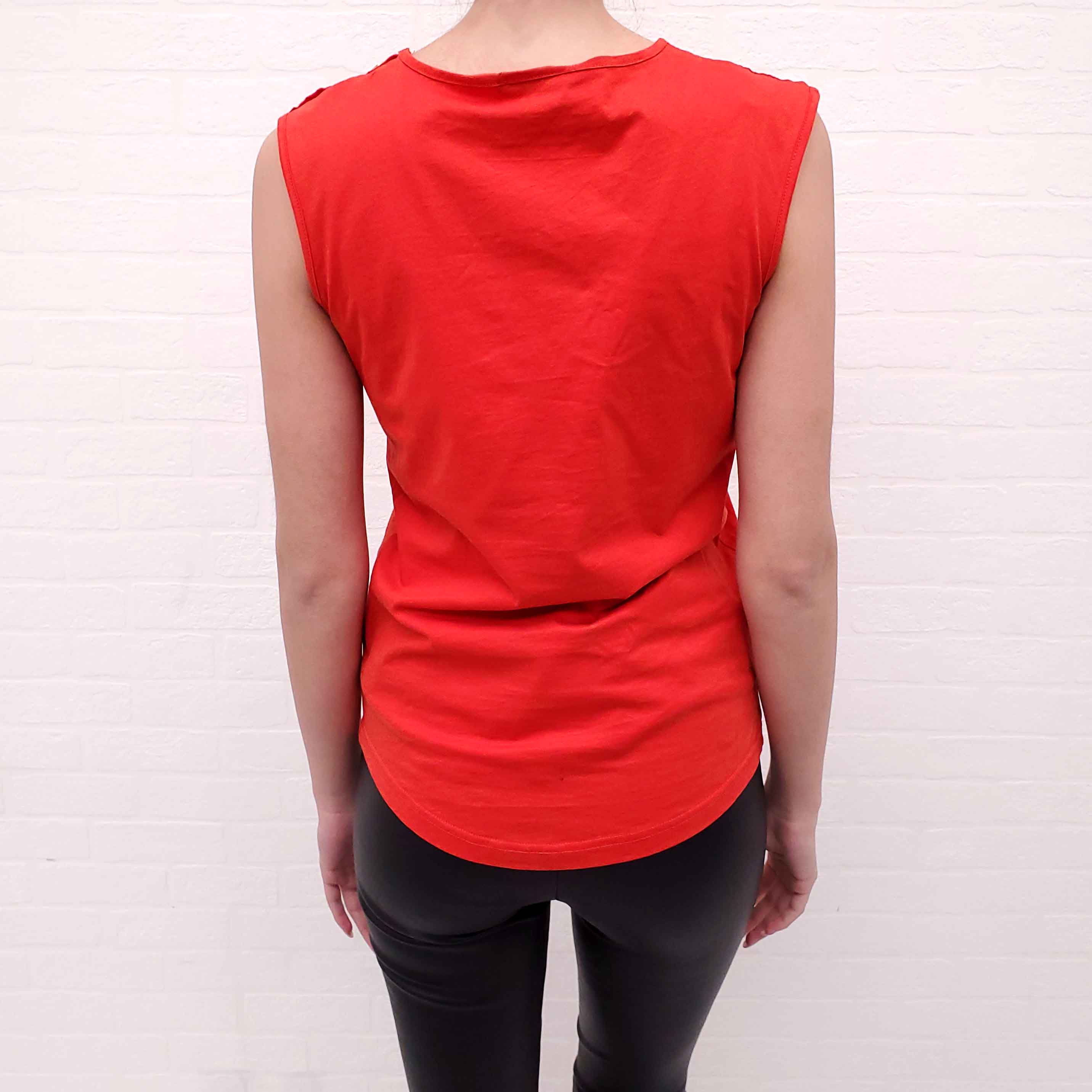 BALMAIN RED LOGO SLEEVELESS TOP WITH LOGO BUTTONS - SIZE XS