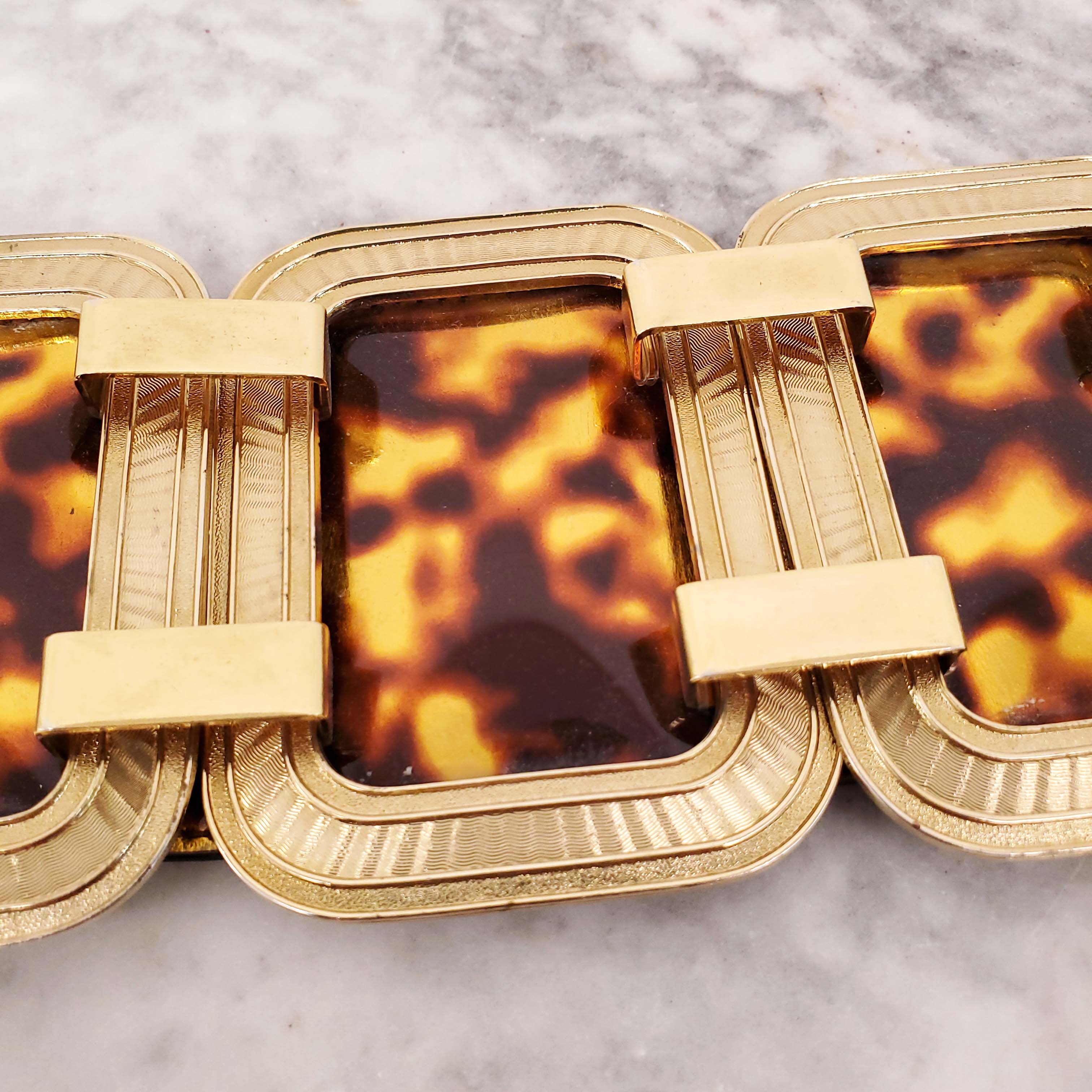 BALMAIN TORTOISE SHELL BELT WITH GOLD EMBROIDERY - SIZE 38