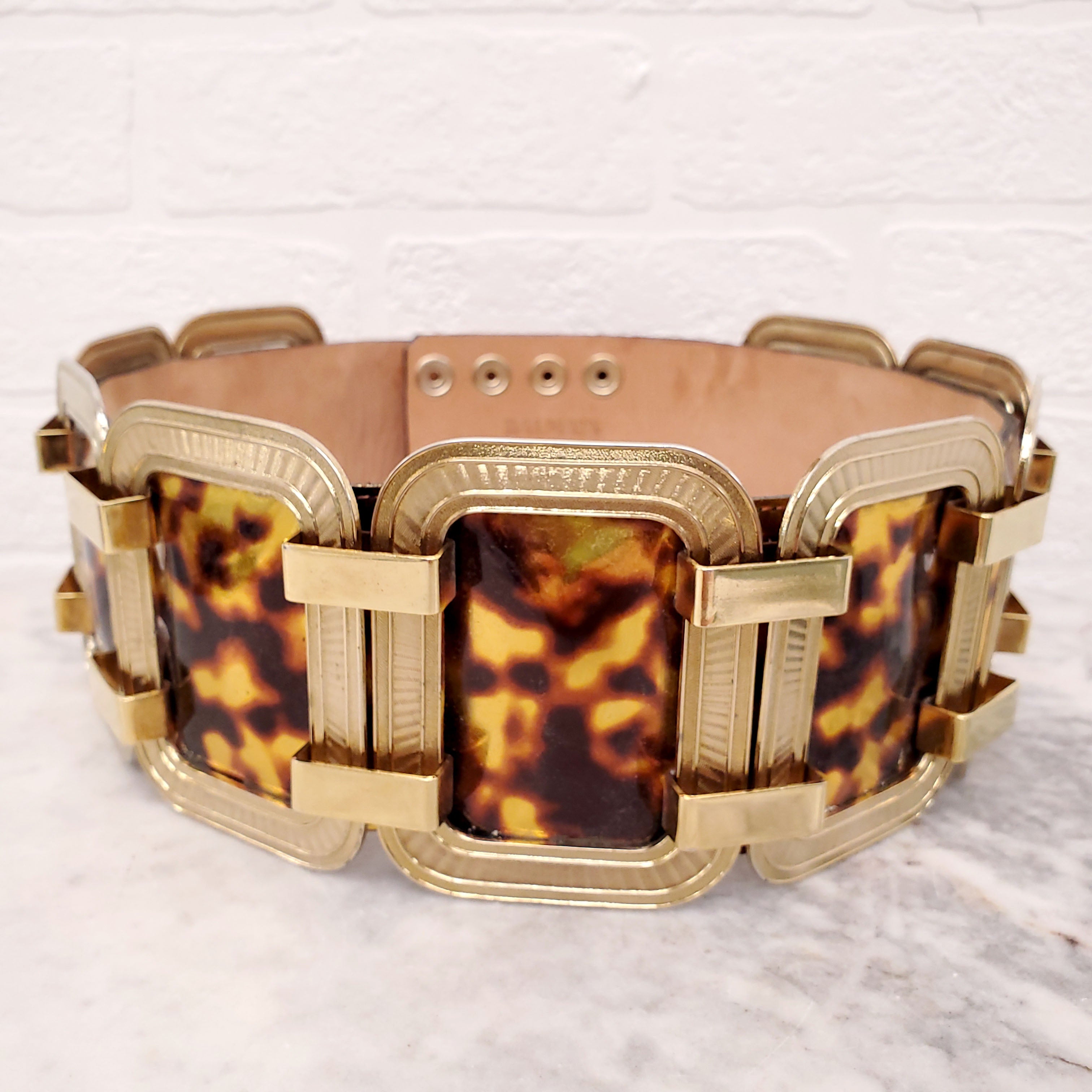 BALMAIN TORTOISE SHELL BELT WITH GOLD EMBROIDERY - SIZE 38