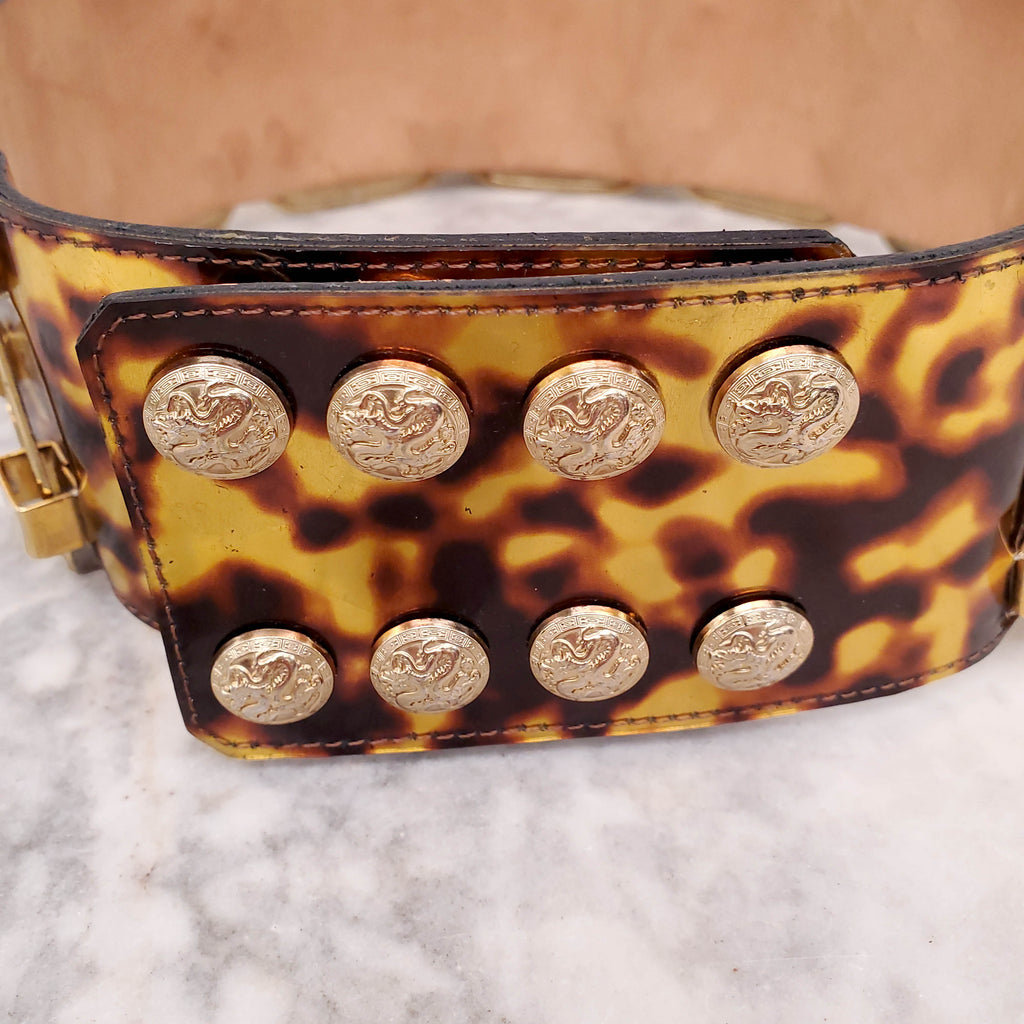BALMAIN TORTOISE SHELL BELT WITH GOLD EMBROIDERY - SIZE 38