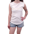 BALMAIN WHITE AND GOLD SLEEVELESS LOGO TOP - SIZE 34