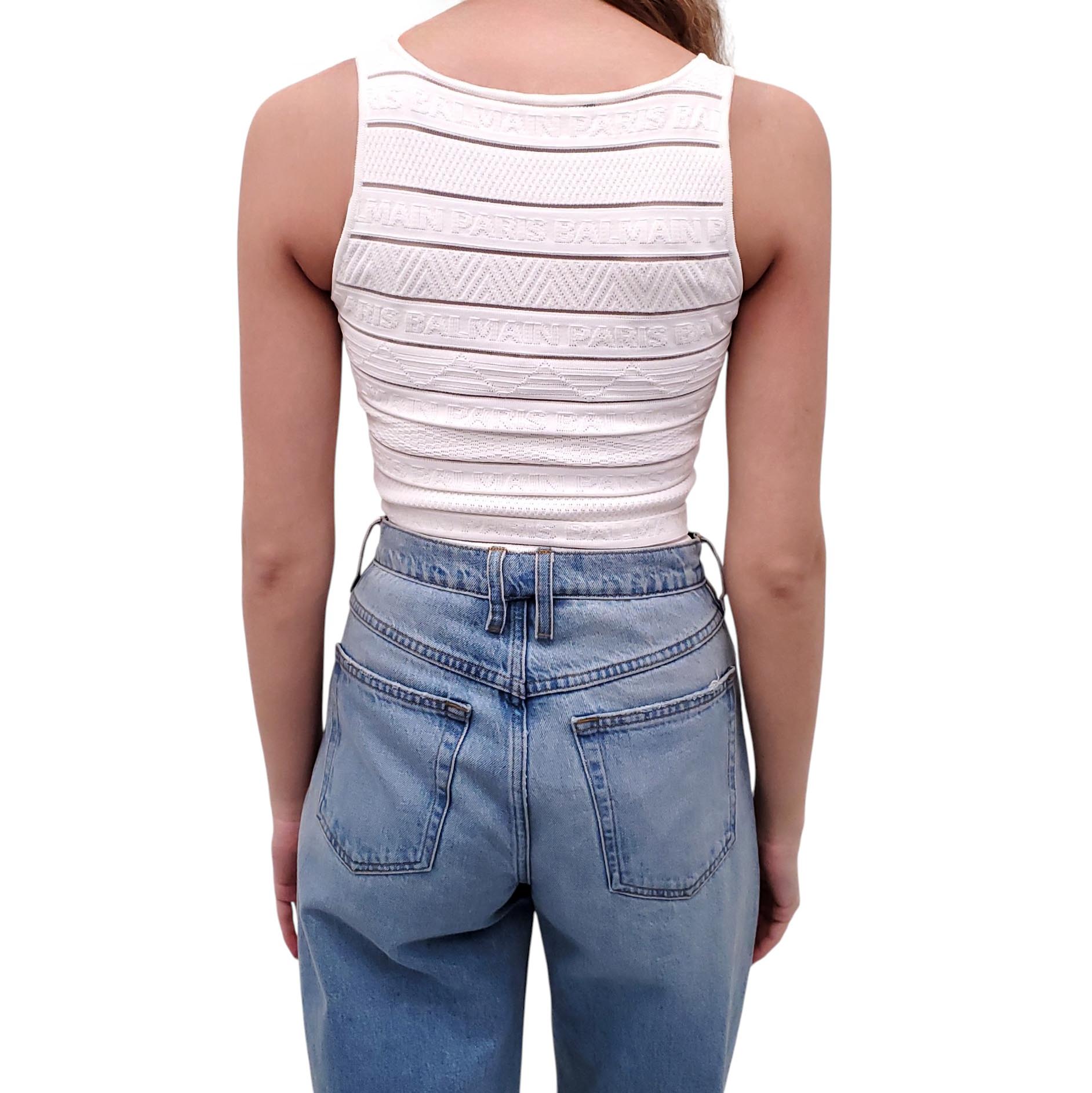 BALMAIN WHITE LOGO BODYSUIT - SIZE XS