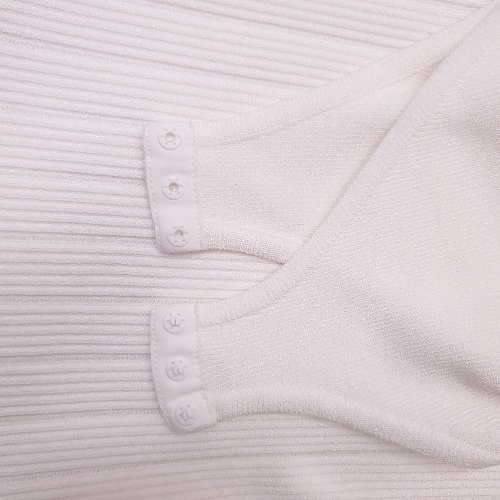 BALMAIN WHITE MOCK TURTLENECK KNIT BODYSUIT WITH SILVER BUTTONS - SIZE 36