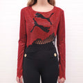 BALMAIN X PUMA ASYMMETRICAL RHINESTONE CROP TOP - SIZE S