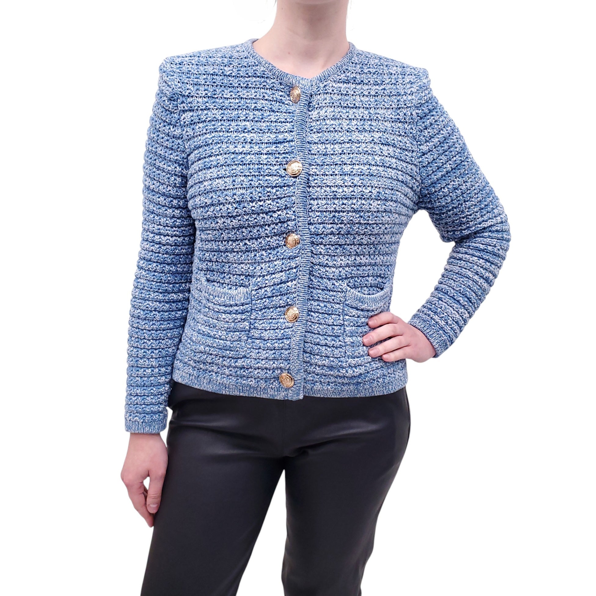 BA&SH LIGHT BLUE KNIT JACKET - SIZE S