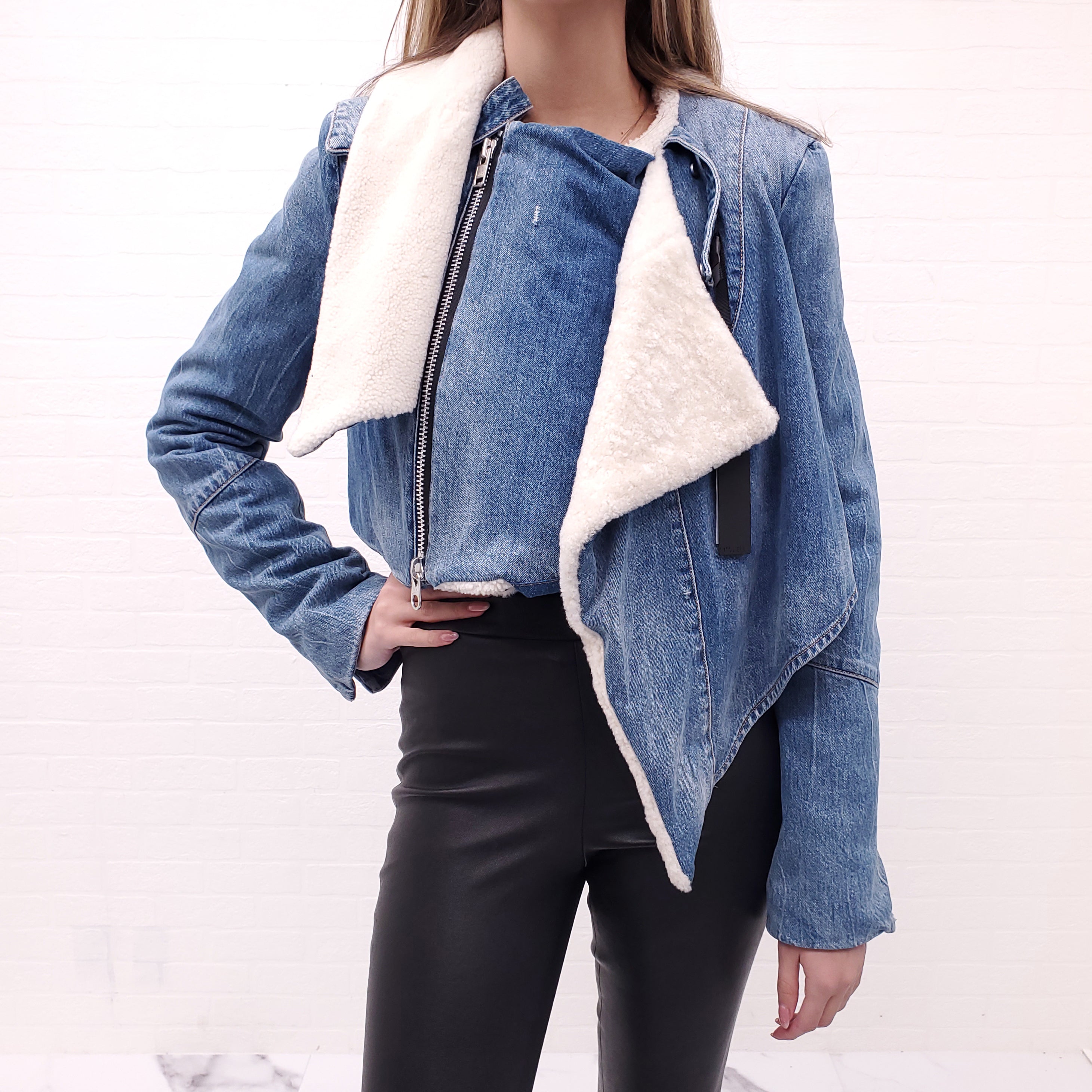 BEN TAVERNITI UNRAVEL PROJECT DENIM AND SHEARLING JACKET - SIZE 42