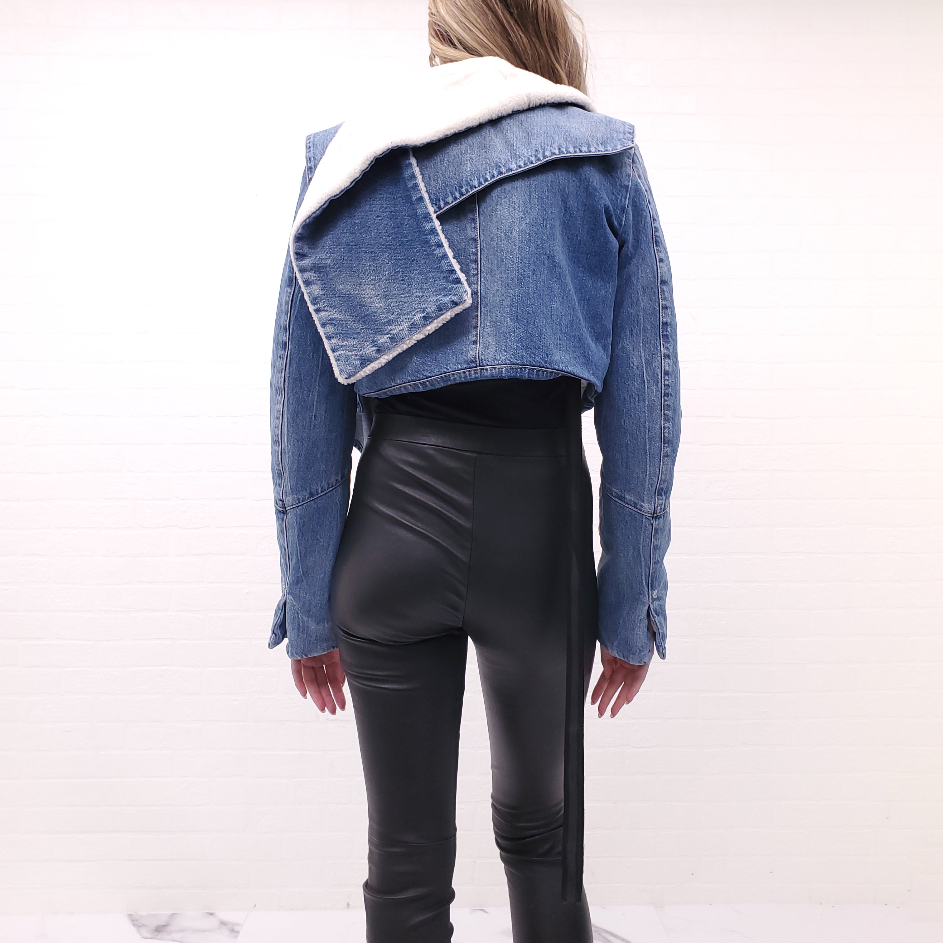 BEN TAVERNITI UNRAVEL PROJECT DENIM AND SHEARLING JACKET - SIZE 42