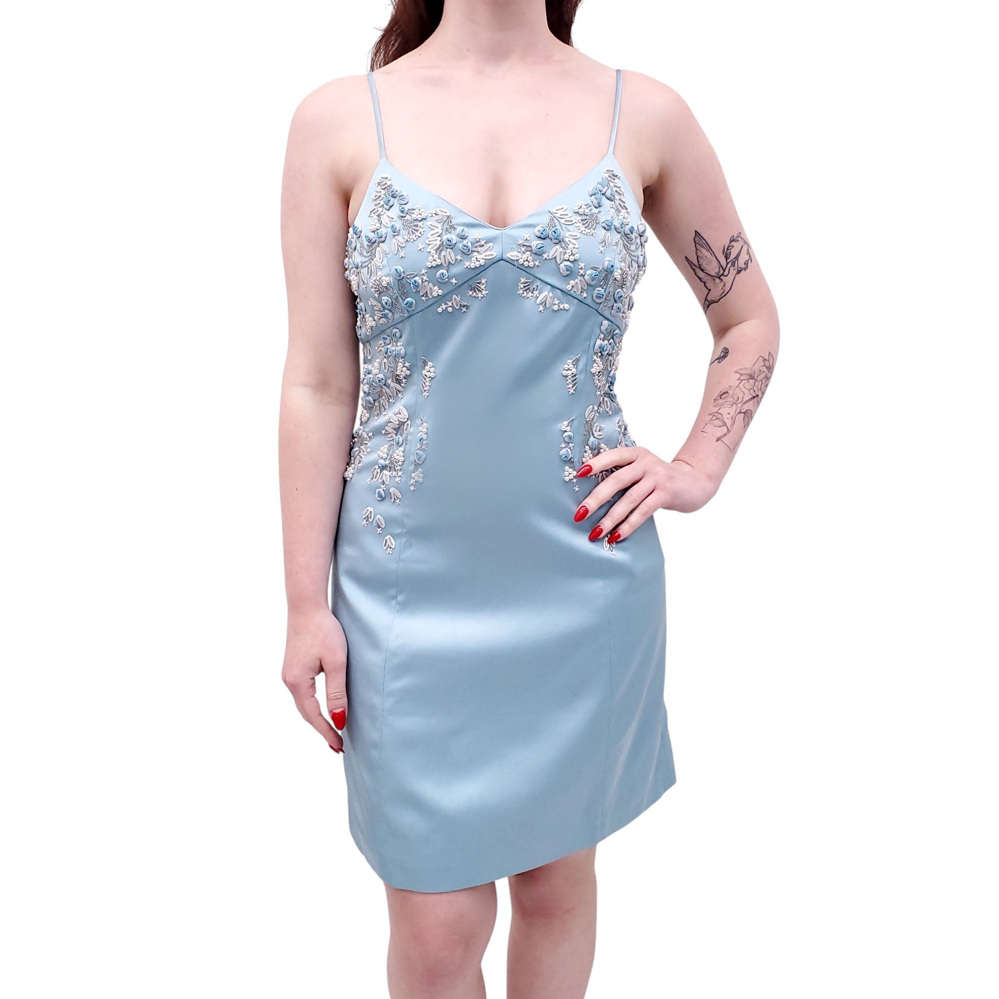 BLUMARINE BLUE EMBROIDERED MINI DRESS - SIZE 6