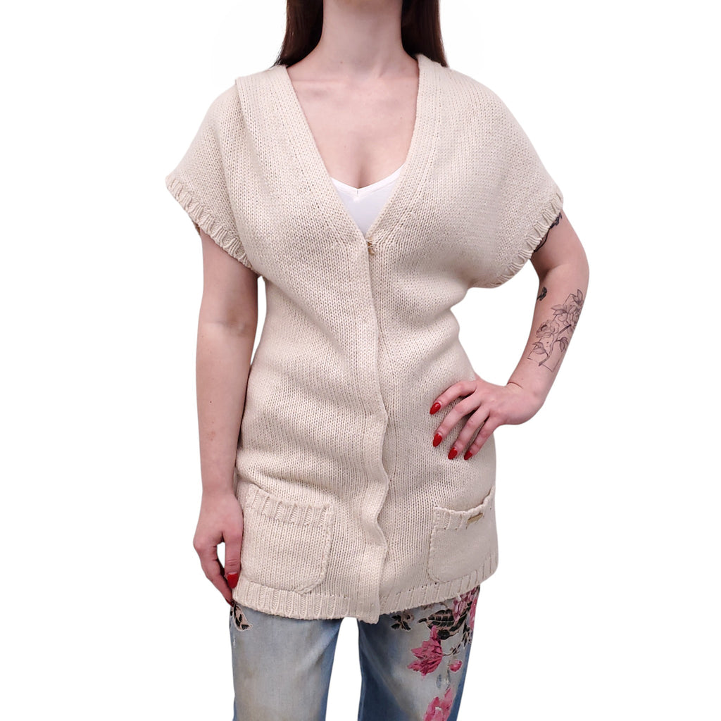 BLUMARINE CREAM CASHMERE VEST WITH BELT DETAIL - SIZE 8