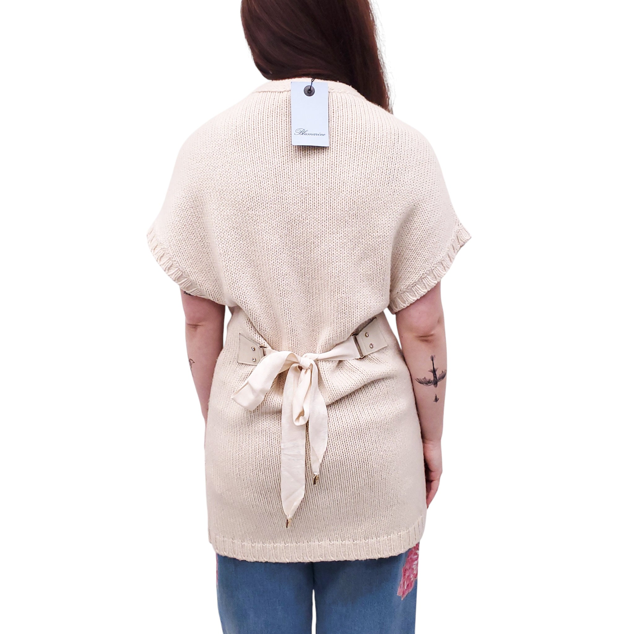 BLUMARINE CREAM CASHMERE VEST WITH BELT DETAIL - SIZE 8