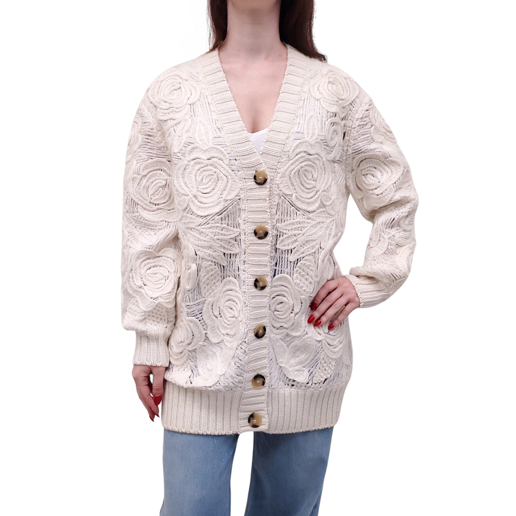 BLUMARINE CREAM FLORAL CARDIGAN - SIZE 6