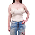 BLUMARINE CREAM WOOL RIBBED ROSETTE BUSTIER - SIZE 6