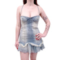 BLUMARINE DISTRESSED DENIM RUFFLE MINI DRESS - SIZE 6