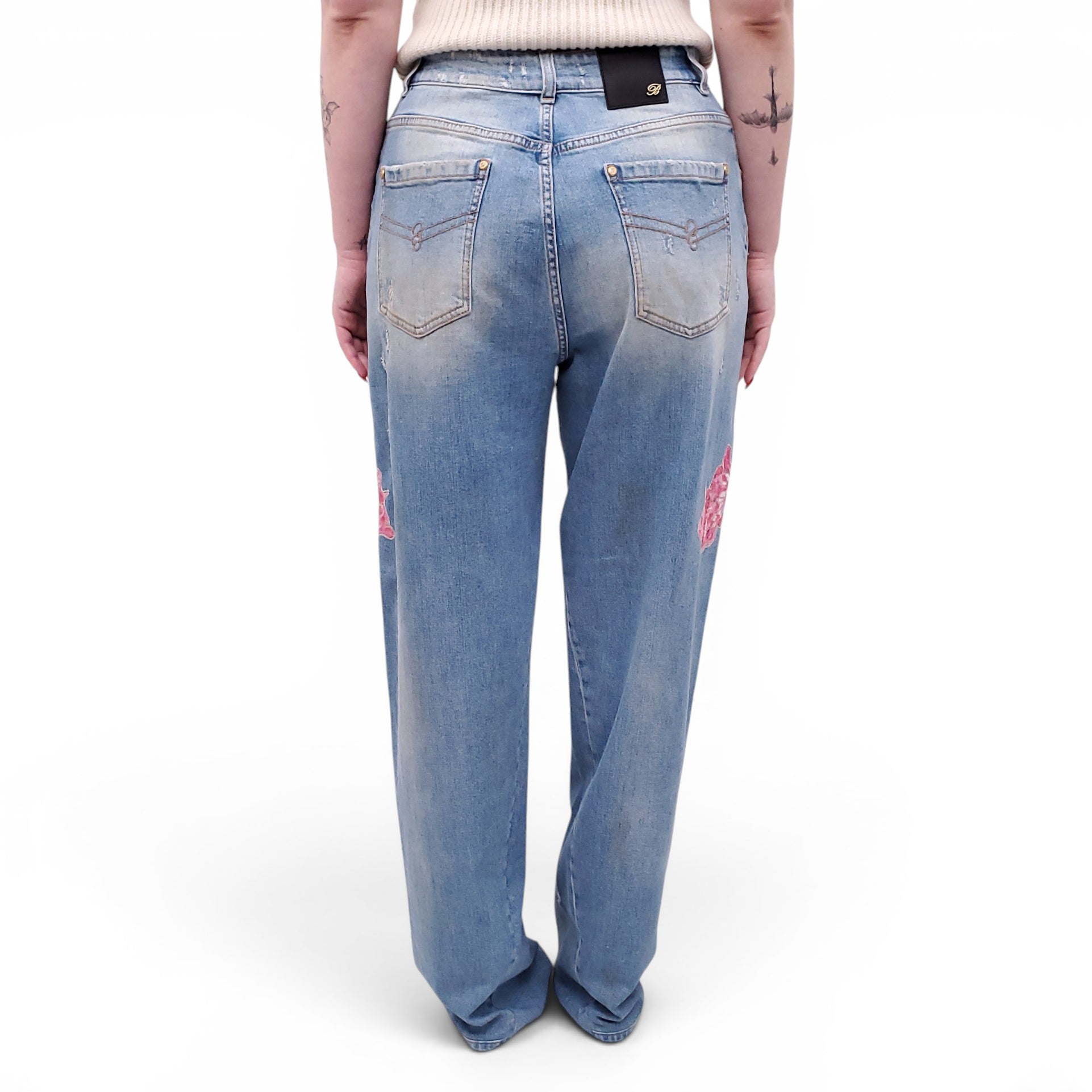 BLUMARINE FLORAL EMBROIDERED DISTRESSED JEANS - SIZE 8